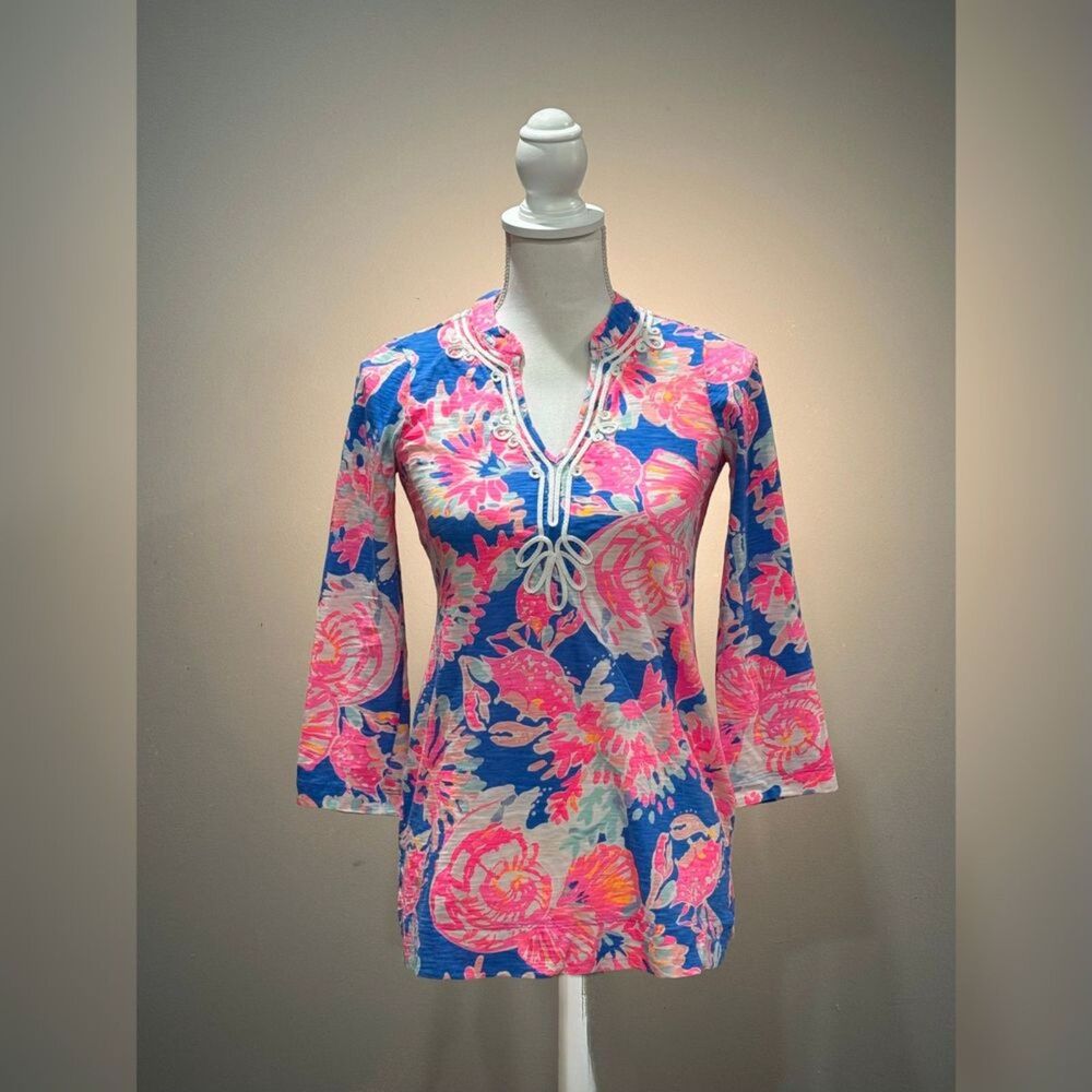 Pink/Blue Lilly Pulitzer Kaia Floral Tunic Top Size XXS EUC